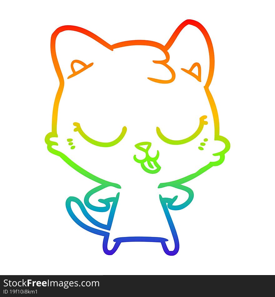 rainbow gradient line drawing of a happy cartoon cat