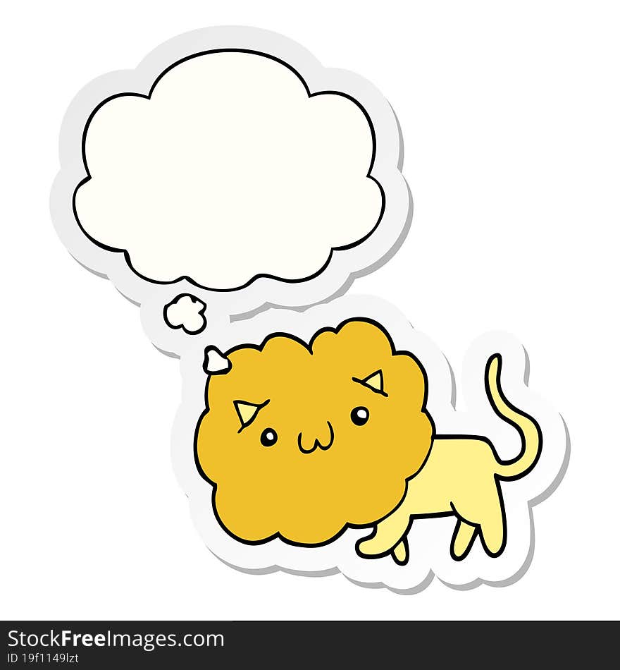 cartoon lion and thought bubble as a printed sticker