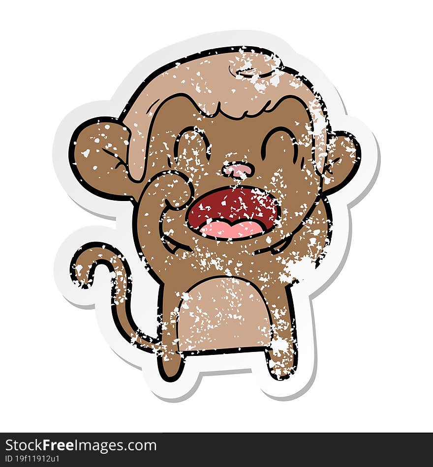 distressed sticker of a shouting cartoon monkey