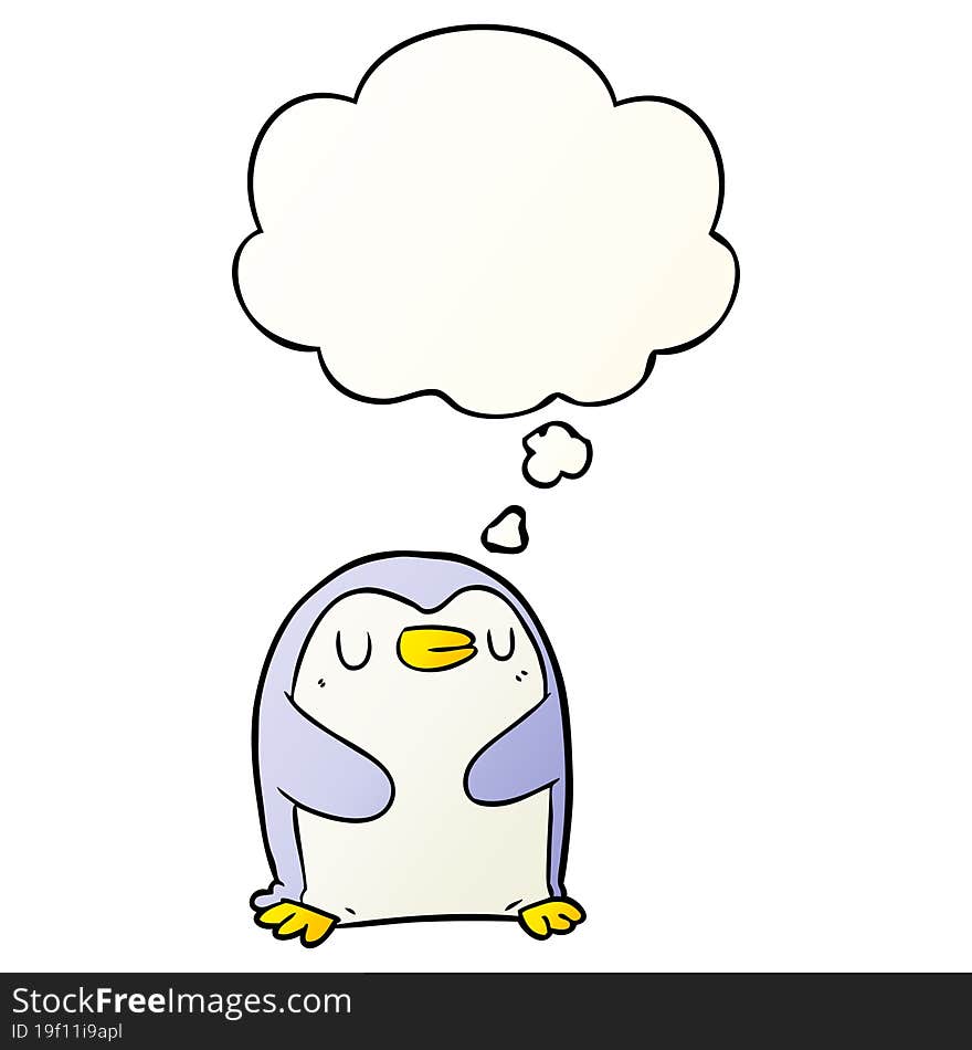 Cartoon Penguin And Thought Bubble In Smooth Gradient Style