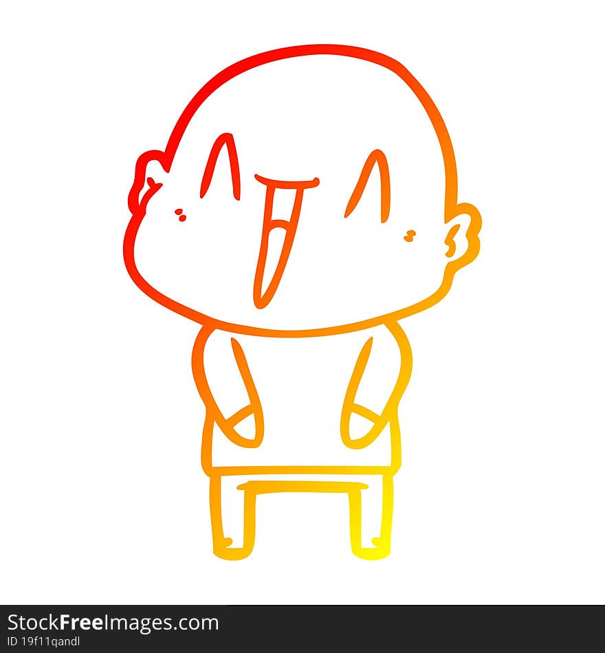 warm gradient line drawing of a happy cartoon bald man