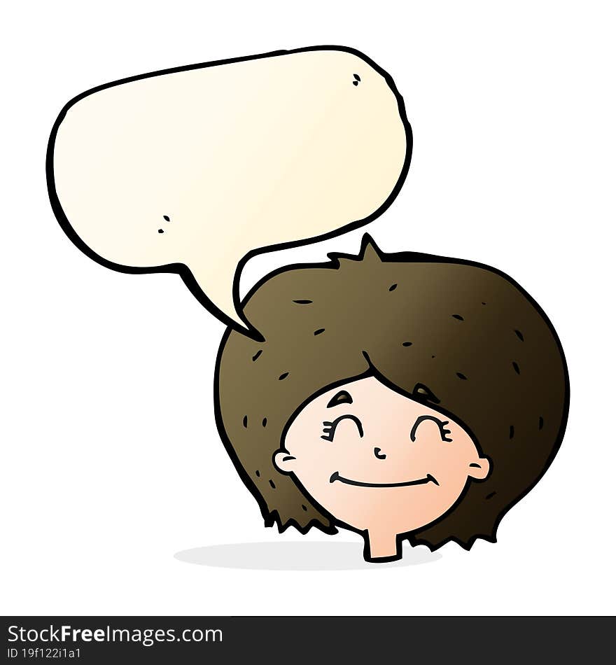 cartoon happy female face with speech bubble