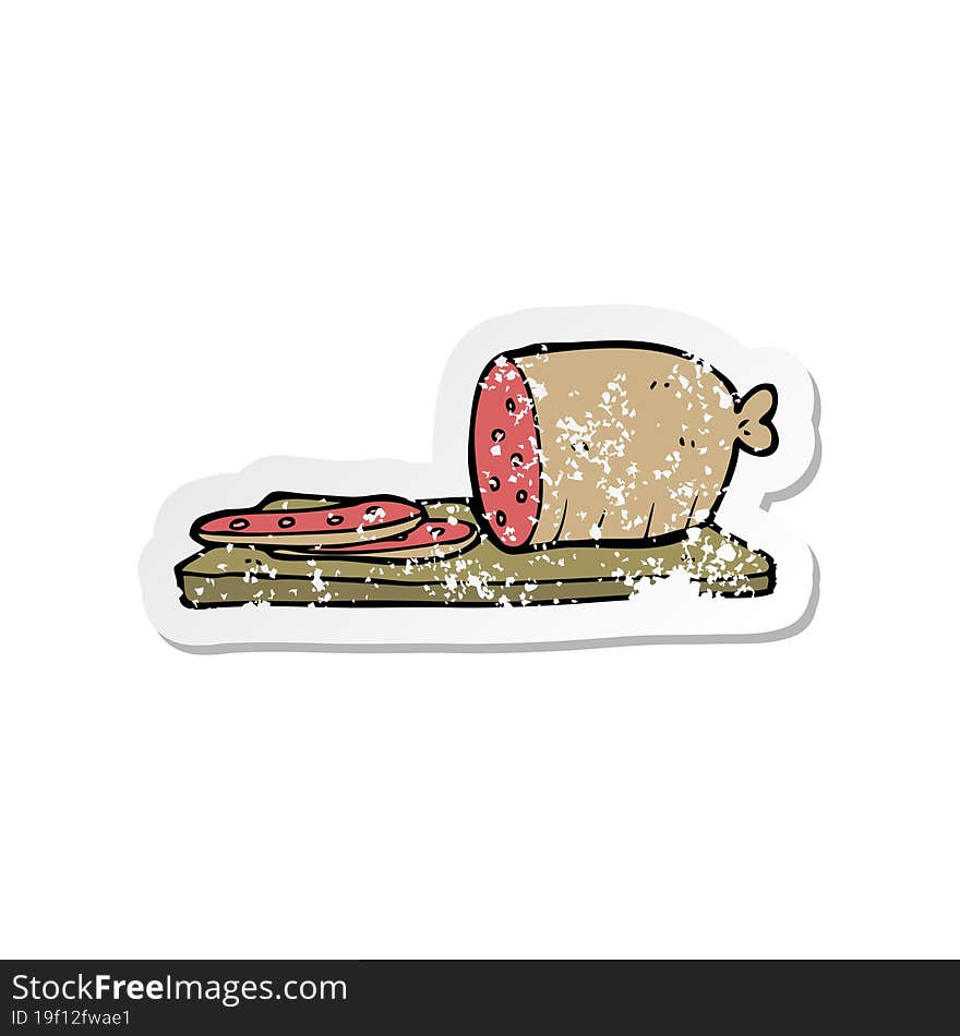 Retro Distressed Sticker Of A Cartoon Sliced Sausage