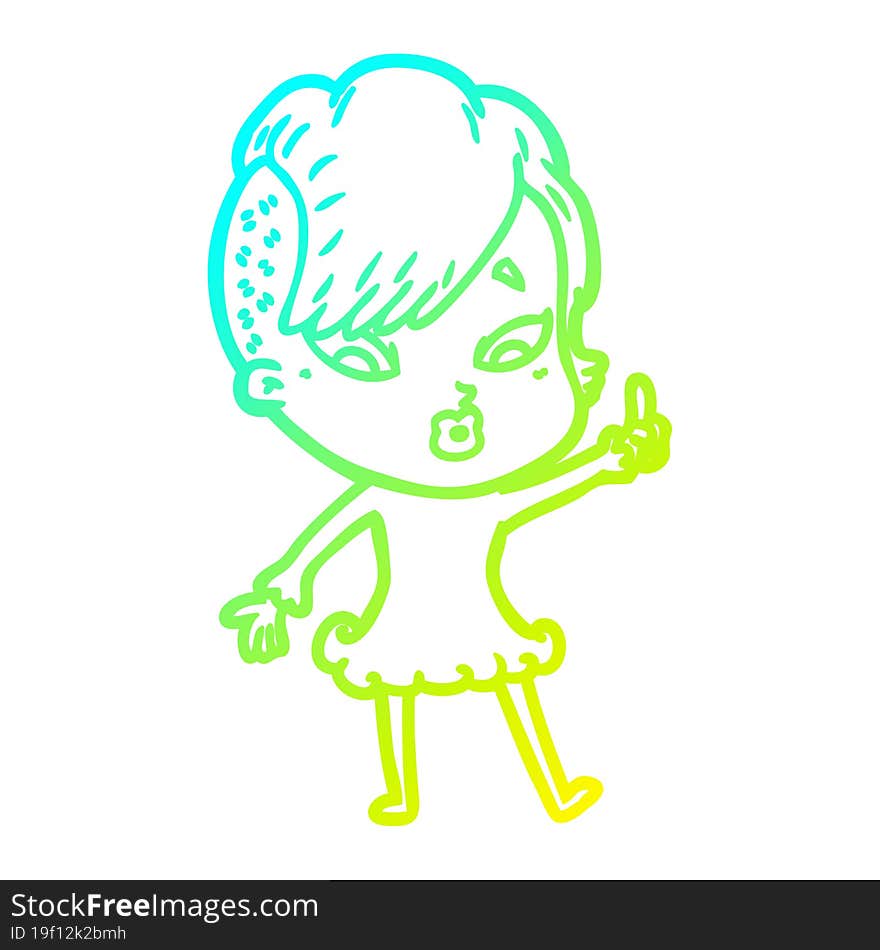 cold gradient line drawing cartoon surprised girl pointing