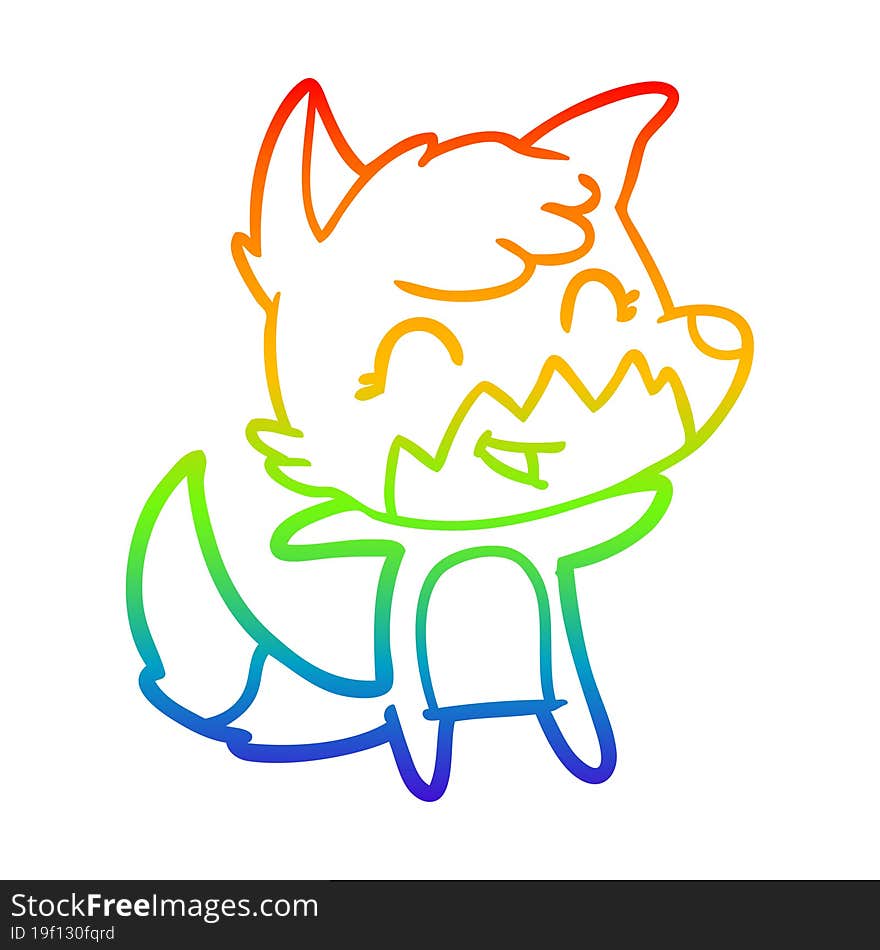 rainbow gradient line drawing of a happy cartoon fox