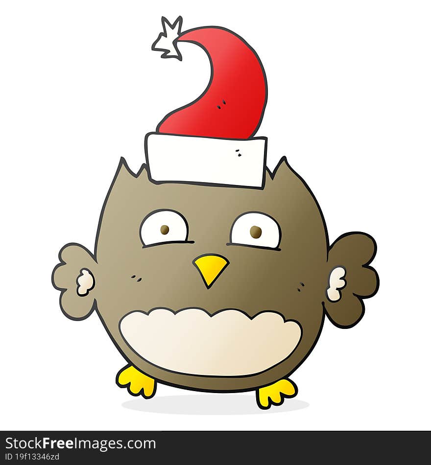 Cartoon Owl Wearing Christmas Hat