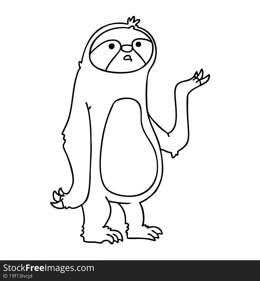 Quirky Line Drawing Cartoon Sloth