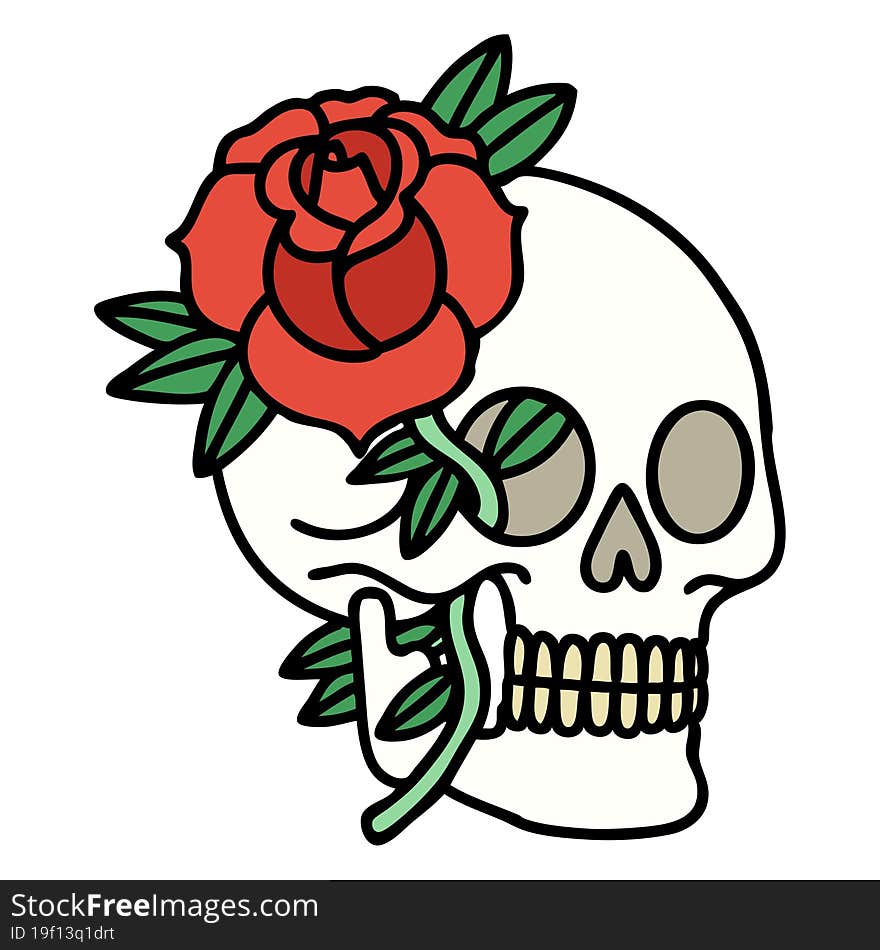 traditional tattoo of a skull and rose