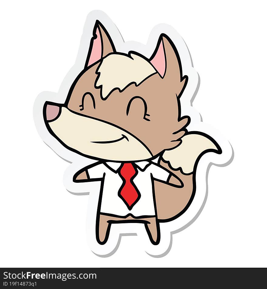 sticker of a friendly cartoon wolf office worker