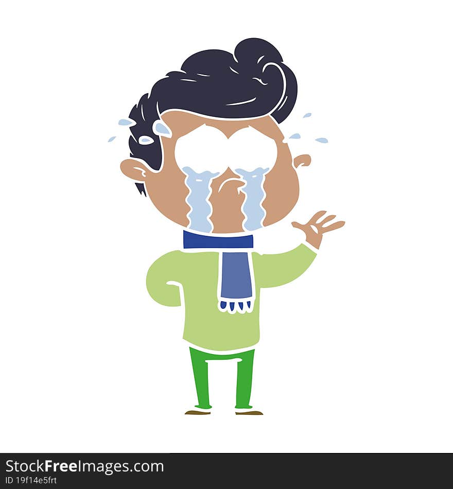 flat color style cartoon crying man