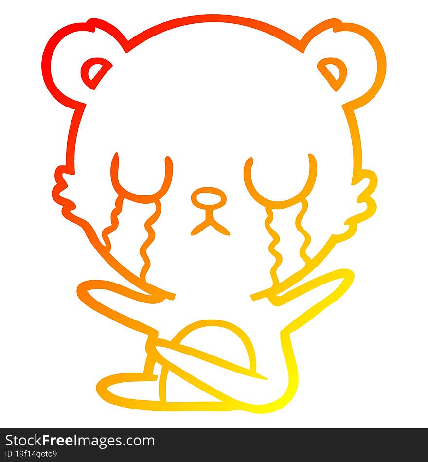 warm gradient line drawing crying cartoon bear