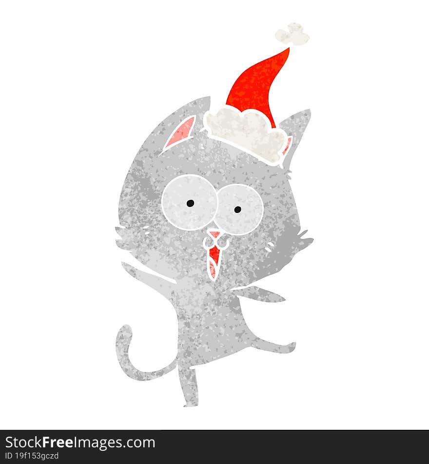 funny retro cartoon of a cat wearing santa hat