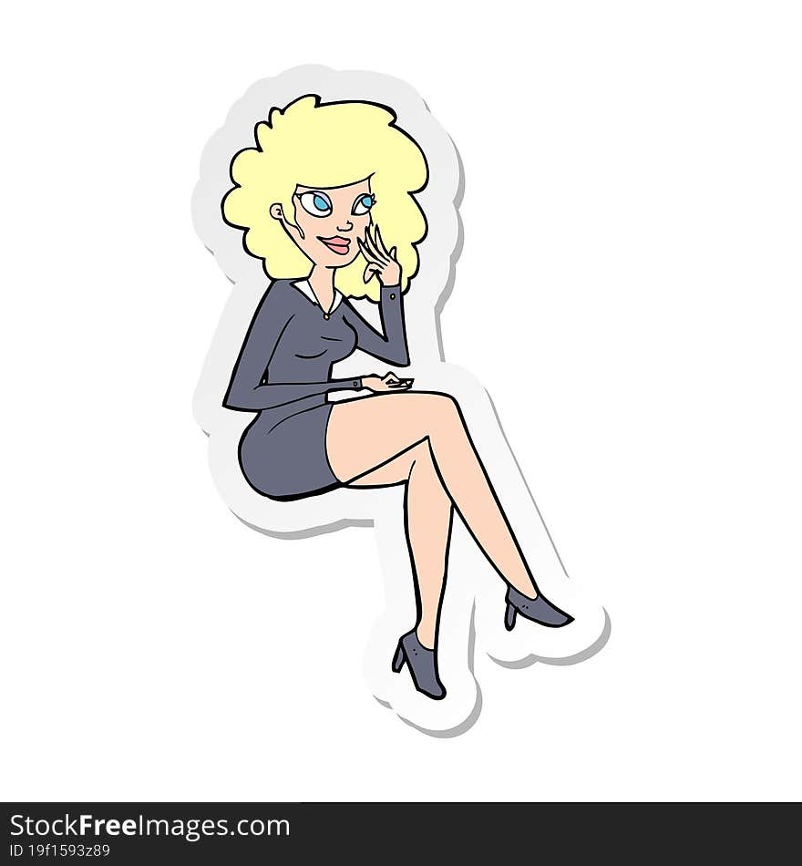 sticker of a cartoon office woman sitting