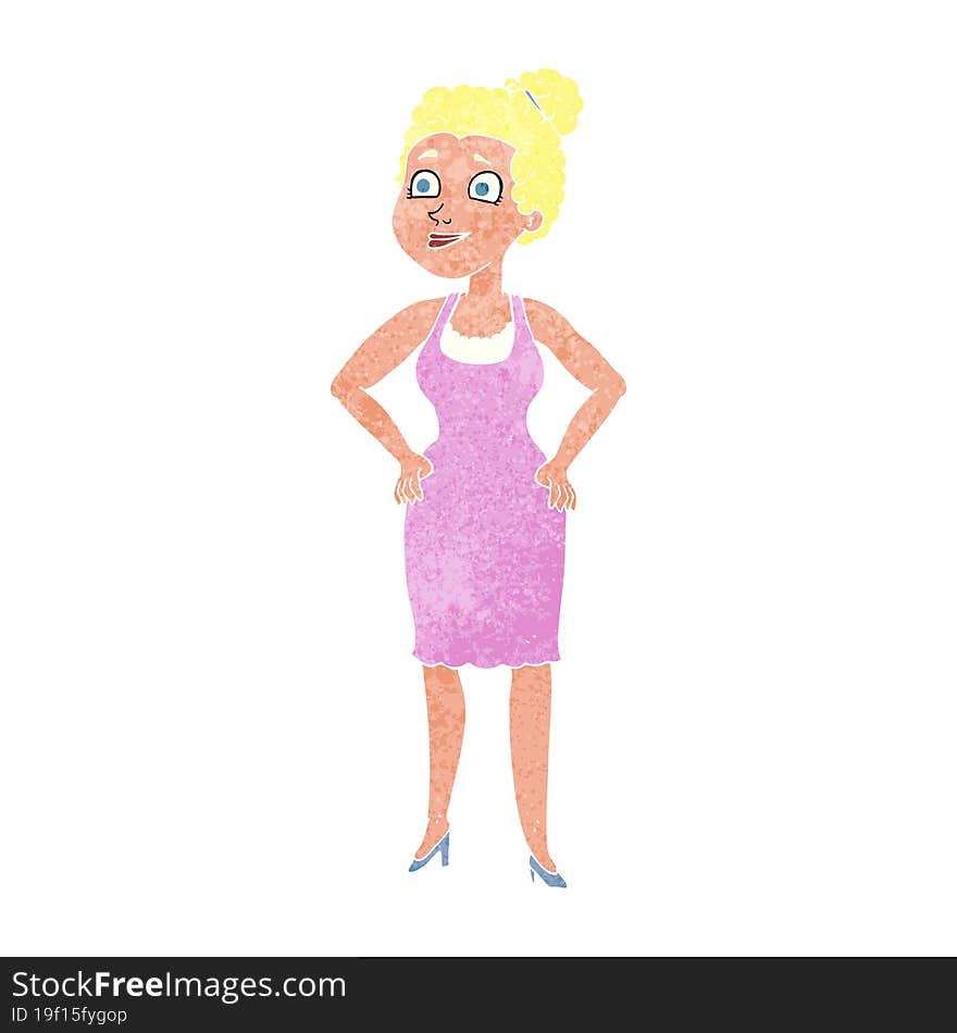 retro cartoon woman wearing dress