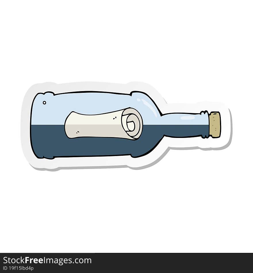 sticker of a message in a bottle cartoon