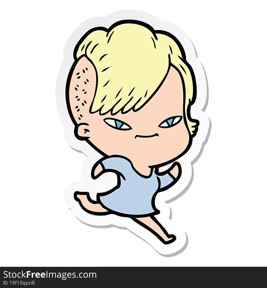 Sticker Of A Cute Cartoon Girl With Hipster Haircut