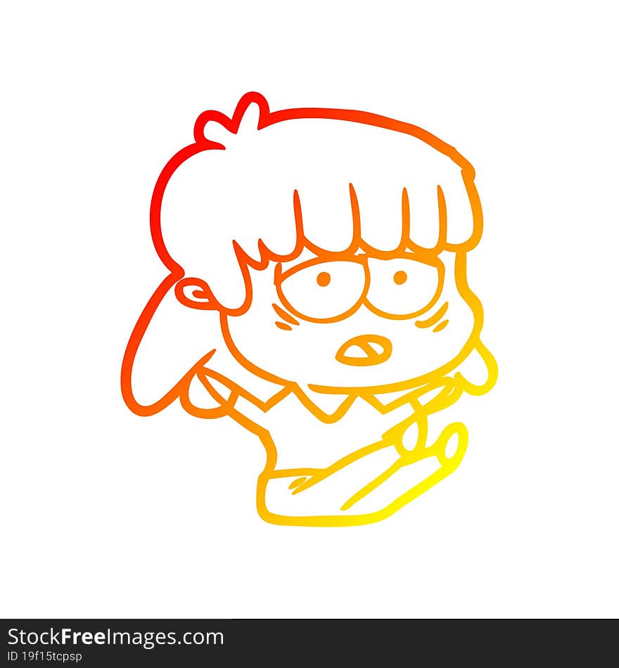 warm gradient line drawing cartoon tired woman