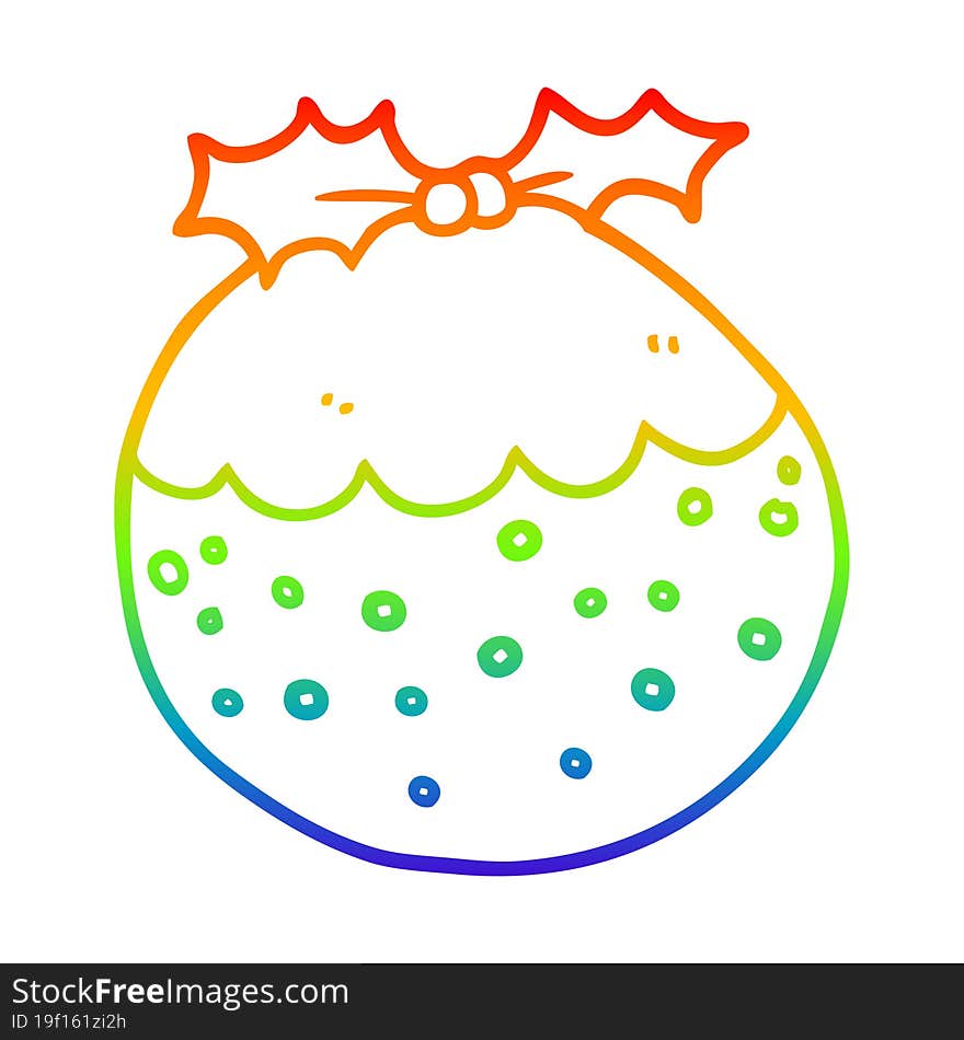 Rainbow Gradient Line Drawing Cartoon Christmas Pudding