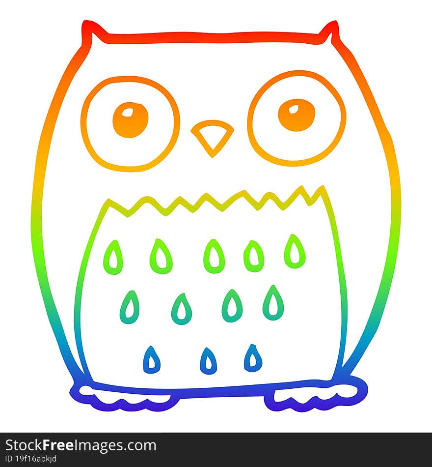 rainbow gradient line drawing cartoon owl