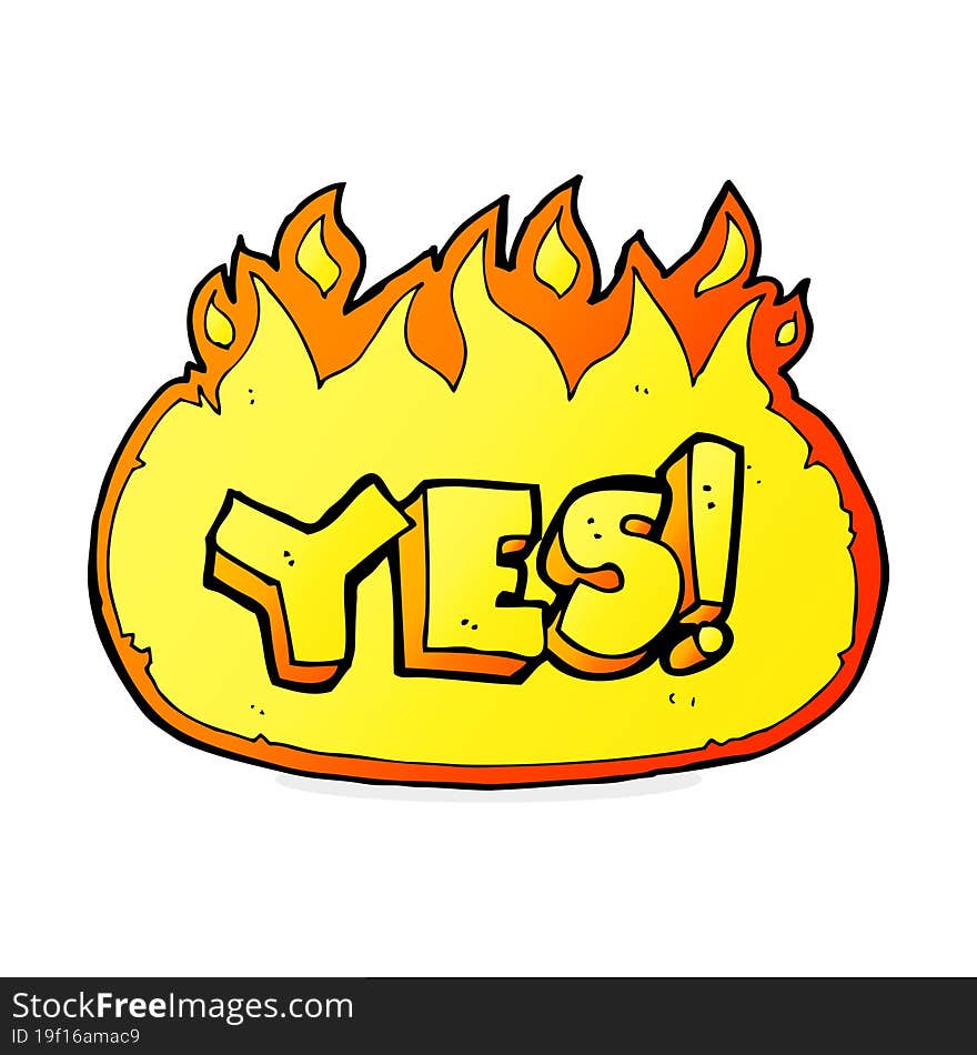 cartoon flaming yes symbol