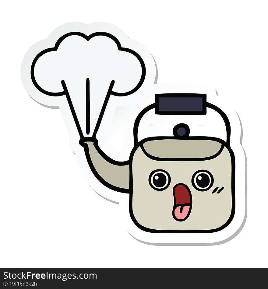 Sticker Of A Cute Cartoon Steaming Kettle