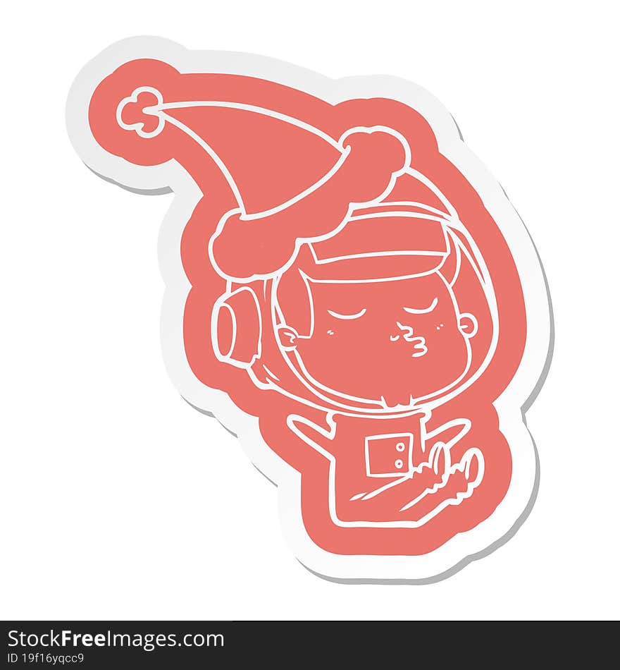 cartoon  sticker of a confident astronaut wearing santa hat