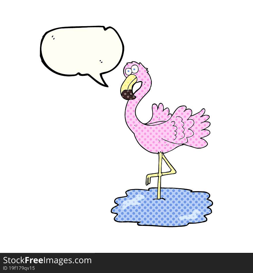 freehand drawn comic book speech bubble cartoon flamingo