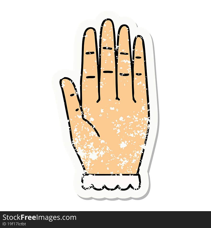 Traditional Distressed Sticker Tattoo Of A Hand