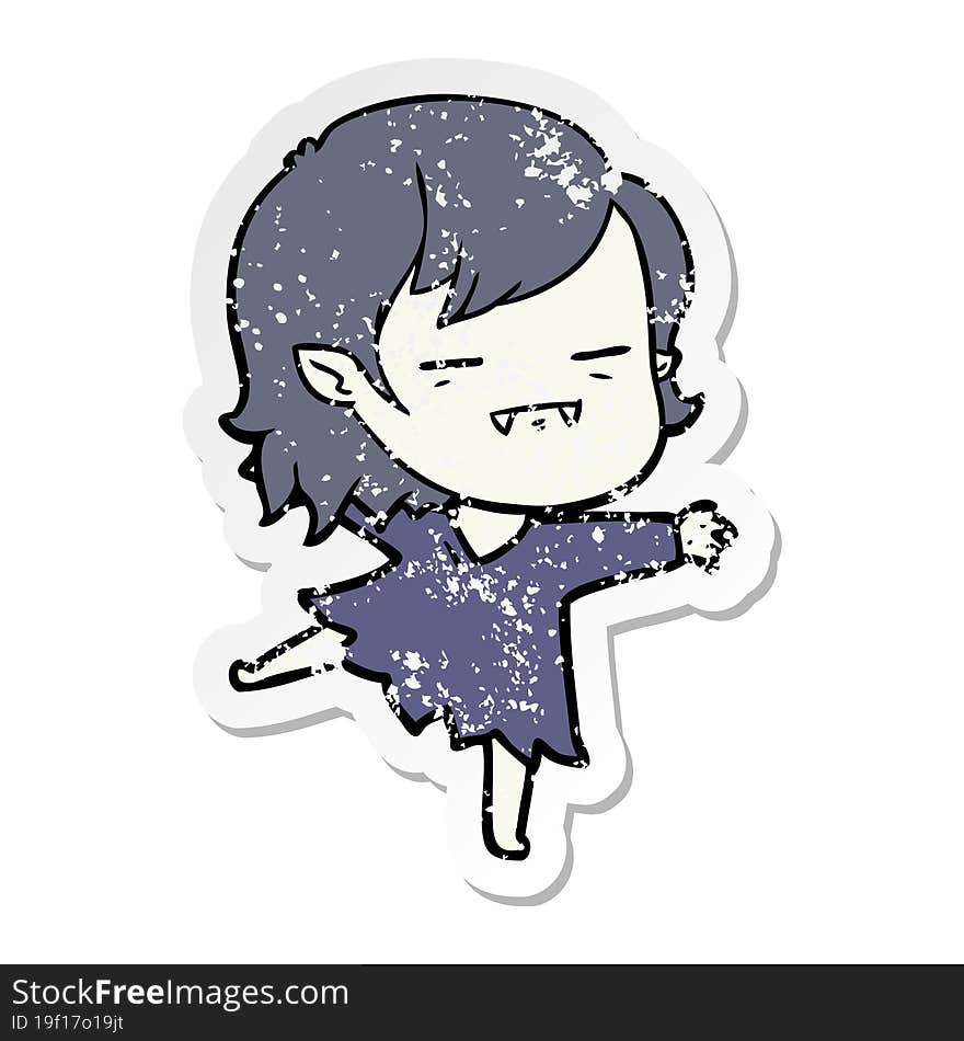 distressed sticker of a cartoon undead vampire girl dancing