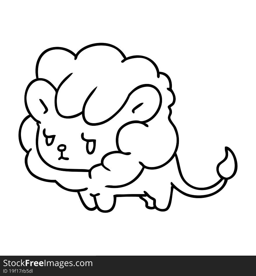 line drawing kawaii cute lion cub