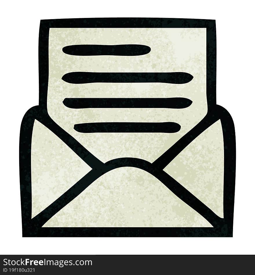 retro grunge texture cartoon of a letter and envelope