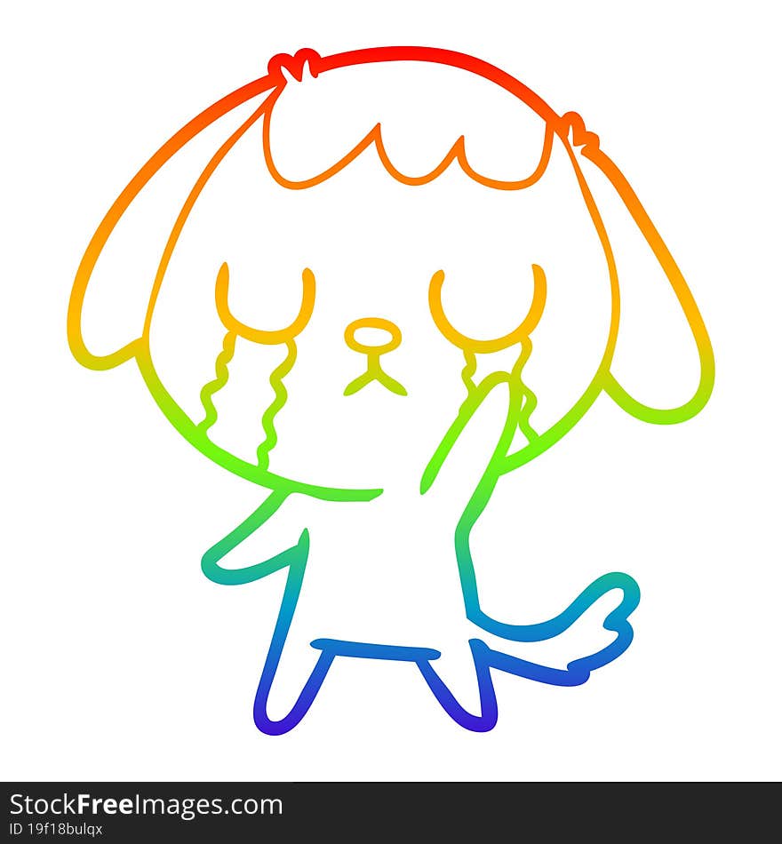 rainbow gradient line drawing cute cartoon dog crying