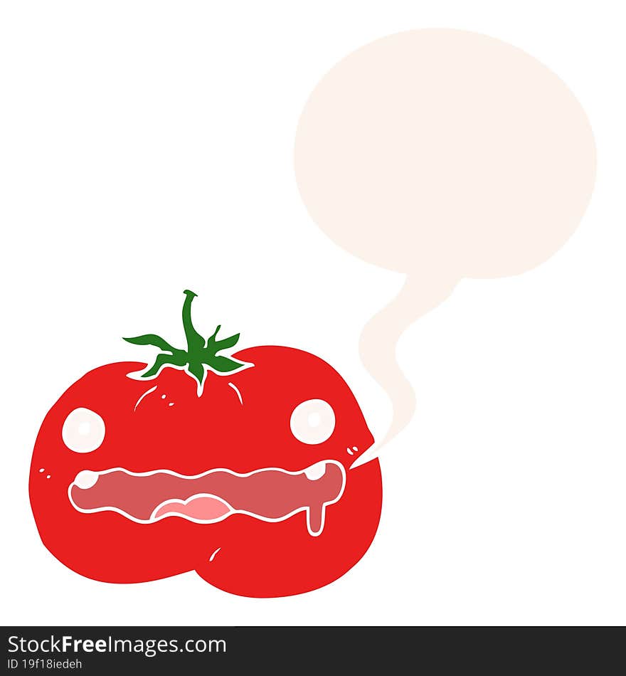 Cartoon Tomato And Speech Bubble In Retro Style