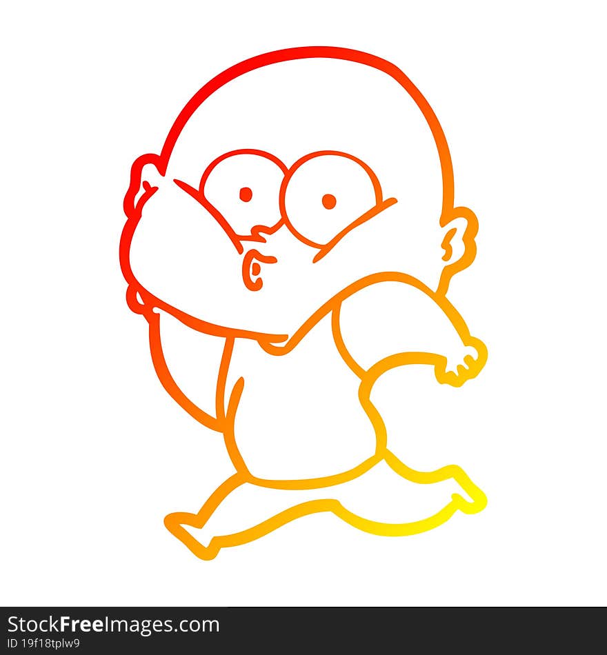 Warm Gradient Line Drawing Cartoon Bald Man Staring