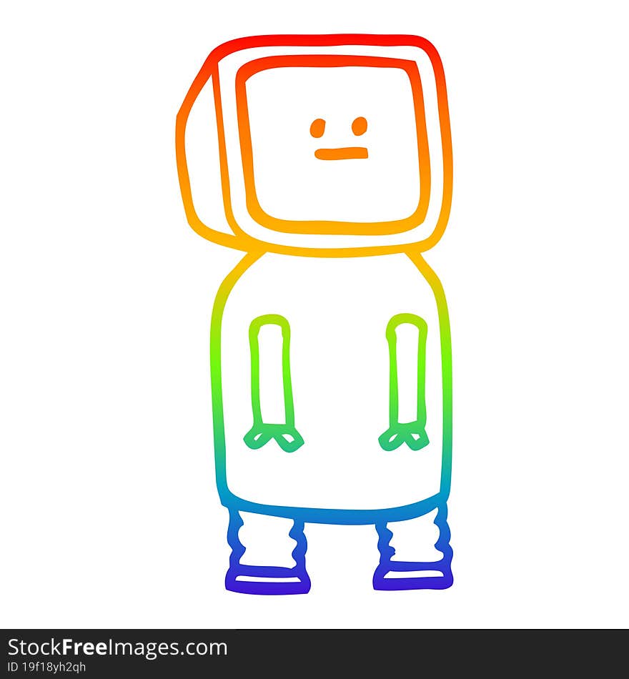 rainbow gradient line drawing of a cartoon funny robot