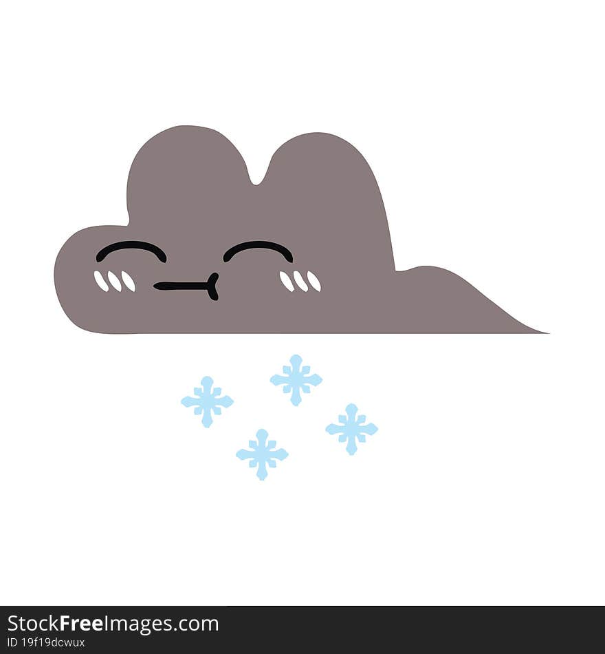 flat color retro cartoon storm snow cloud