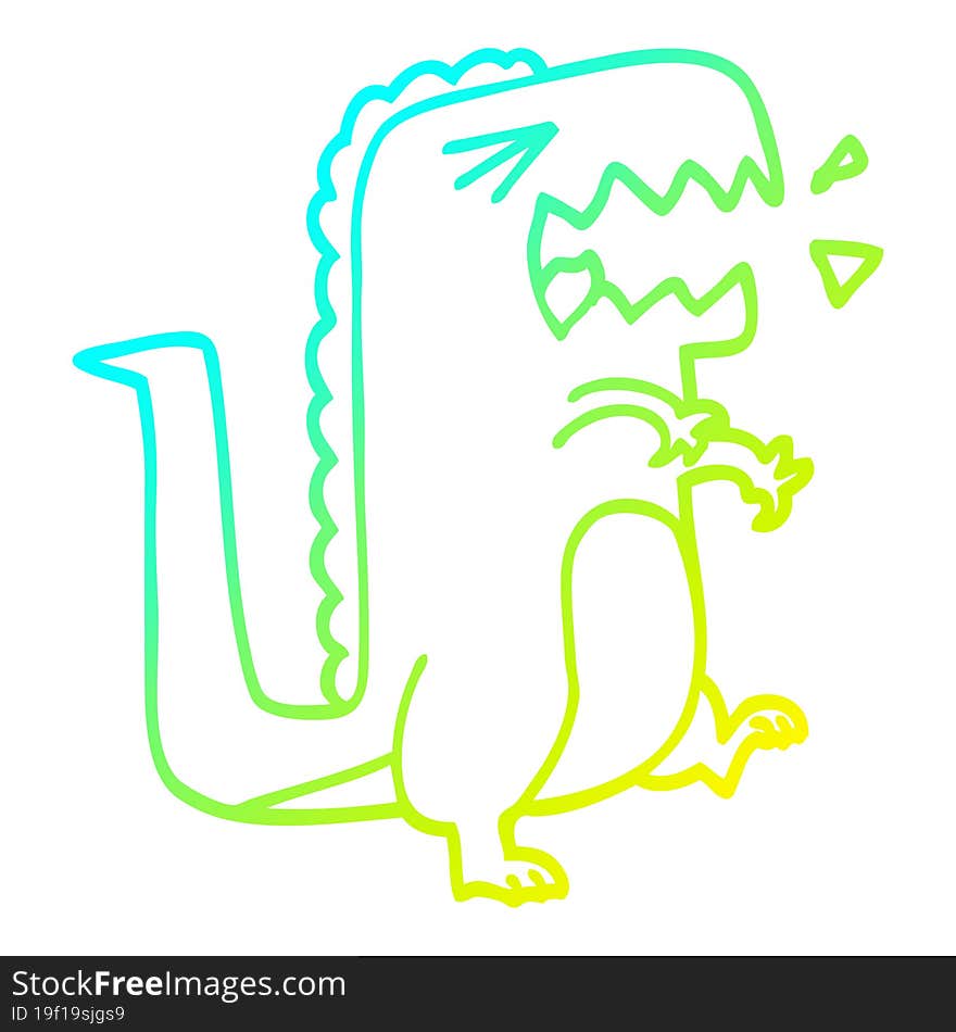 cold gradient line drawing of a cartoon roaring t rex