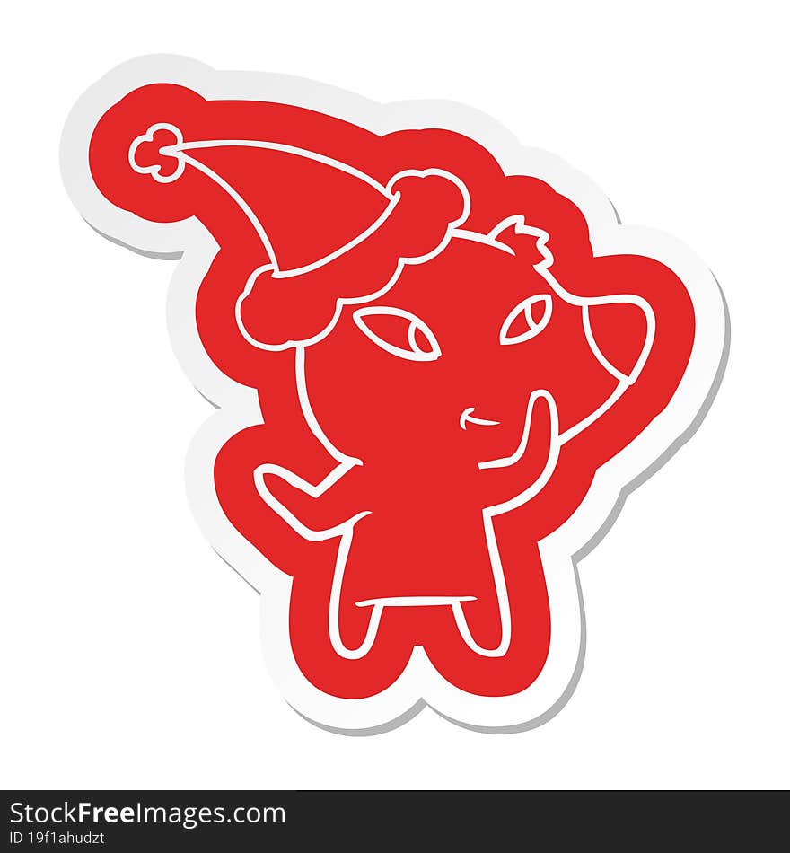 Cute Cartoon  Sticker Of A Bear Wearing Santa Hat