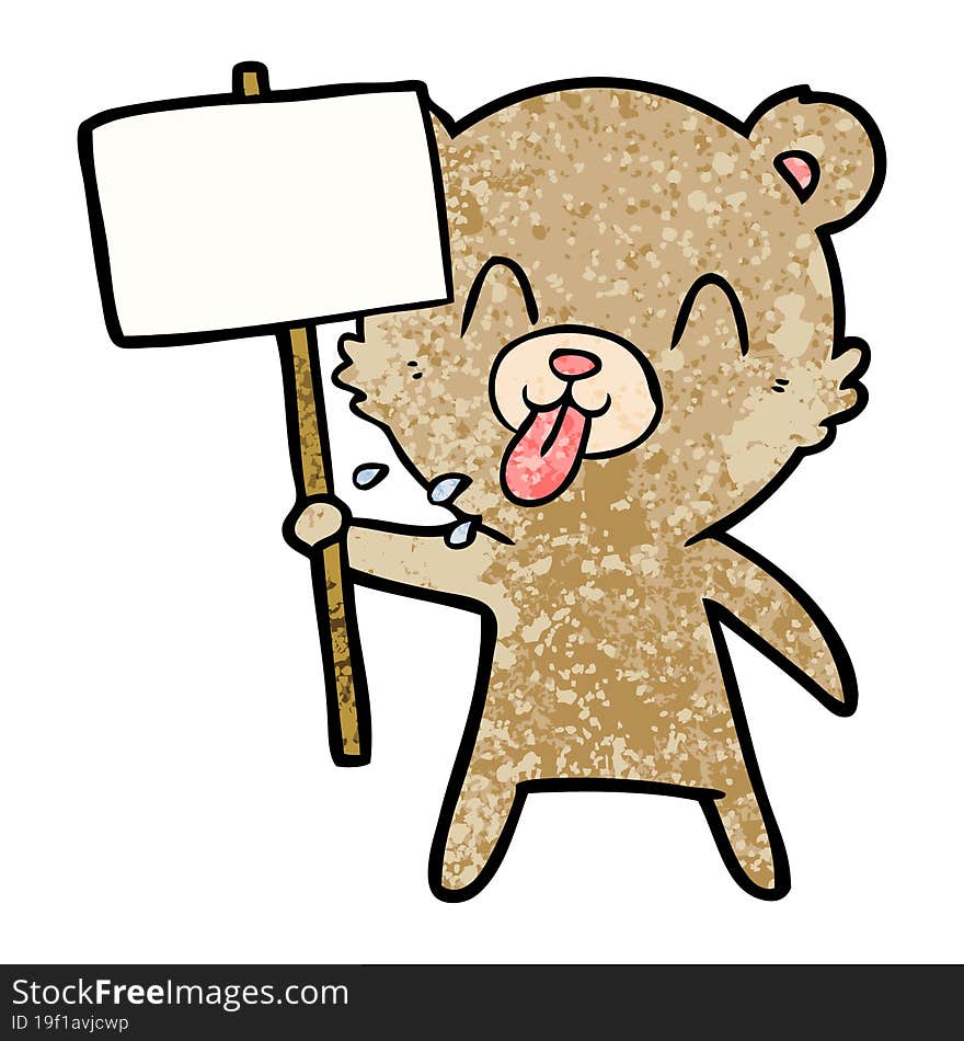 rude cartoon bear with protest sign. rude cartoon bear with protest sign