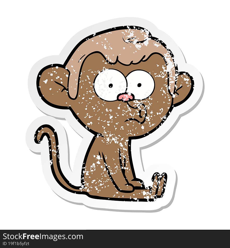 distressed sticker of a cartoon hooting monkey