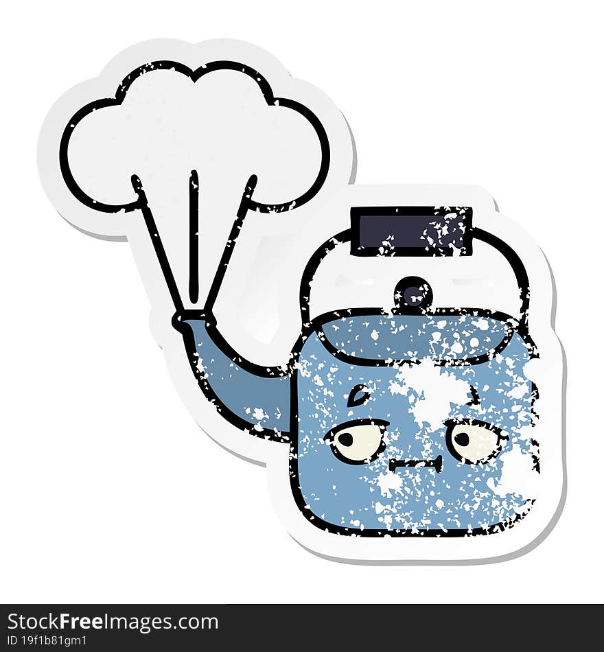 Distressed Sticker Of A Cute Cartoon Steaming Kettle