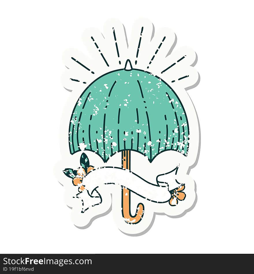 grunge sticker of tattoo style open umbrella