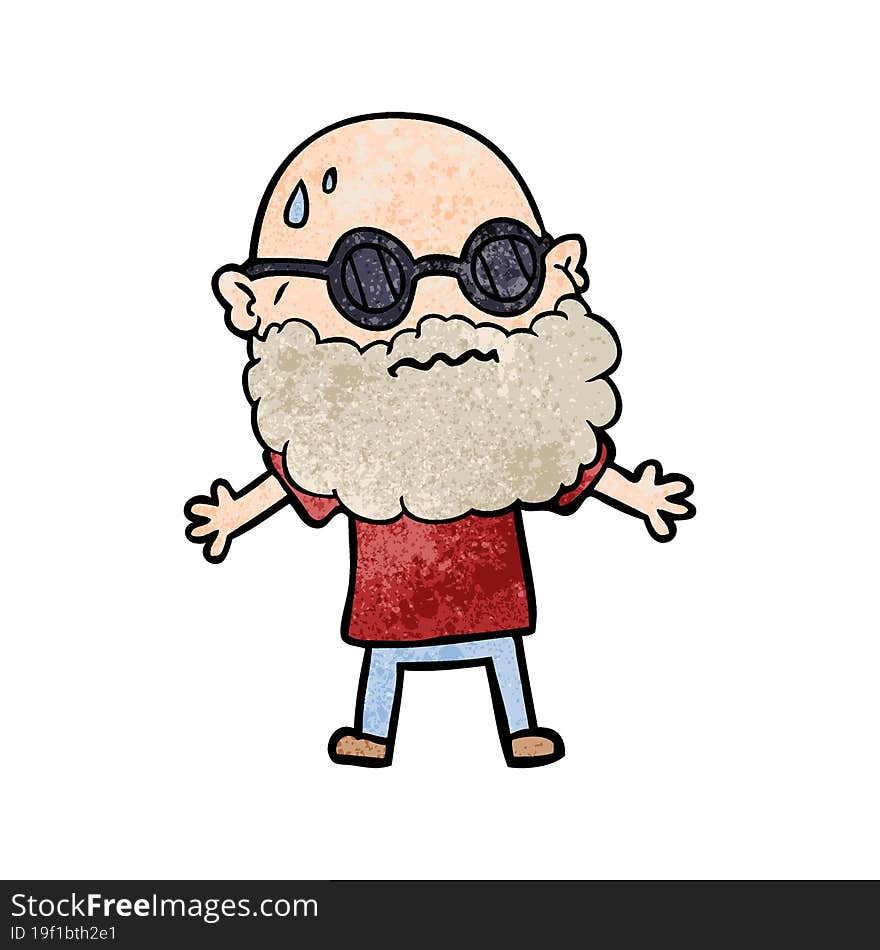 cartoon worried man with beard and sunglasses. cartoon worried man with beard and sunglasses