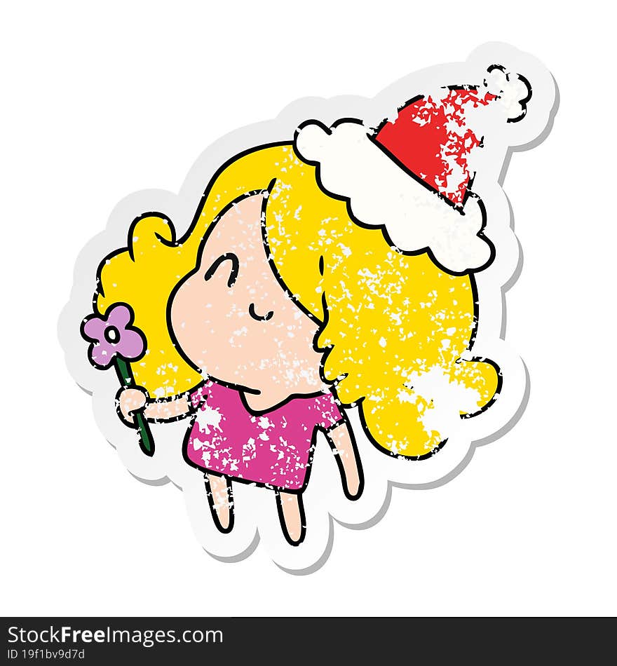 Christmas Distressed Sticker Cartoon Of Kawaii Girl