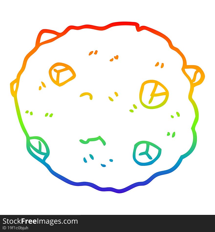 rainbow gradient line drawing cartoon chocolate chip cookie