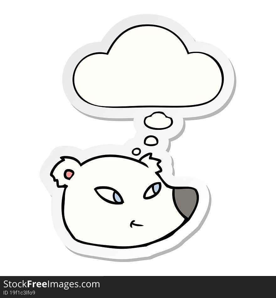 Cartoon Polar Bear Face And Thought Bubble As A Printed Sticker