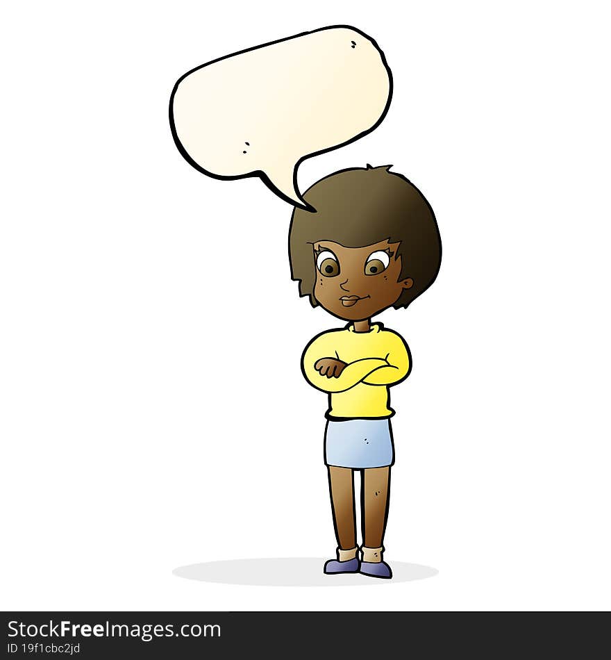 Cartoon Proud Woman With Speech Bubble