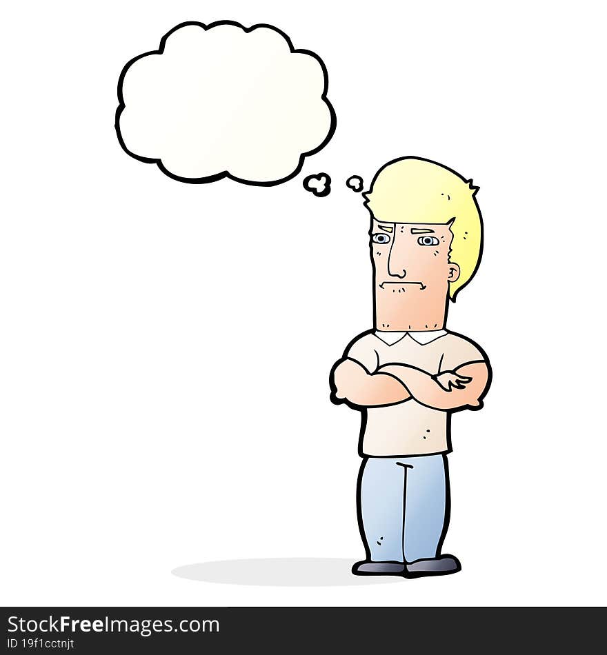 Cartoon Annoyed Man With Folded Arms With Thought Bubble