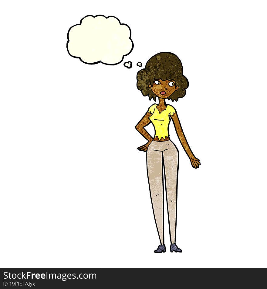 cartoon pretty woman with thought bubble