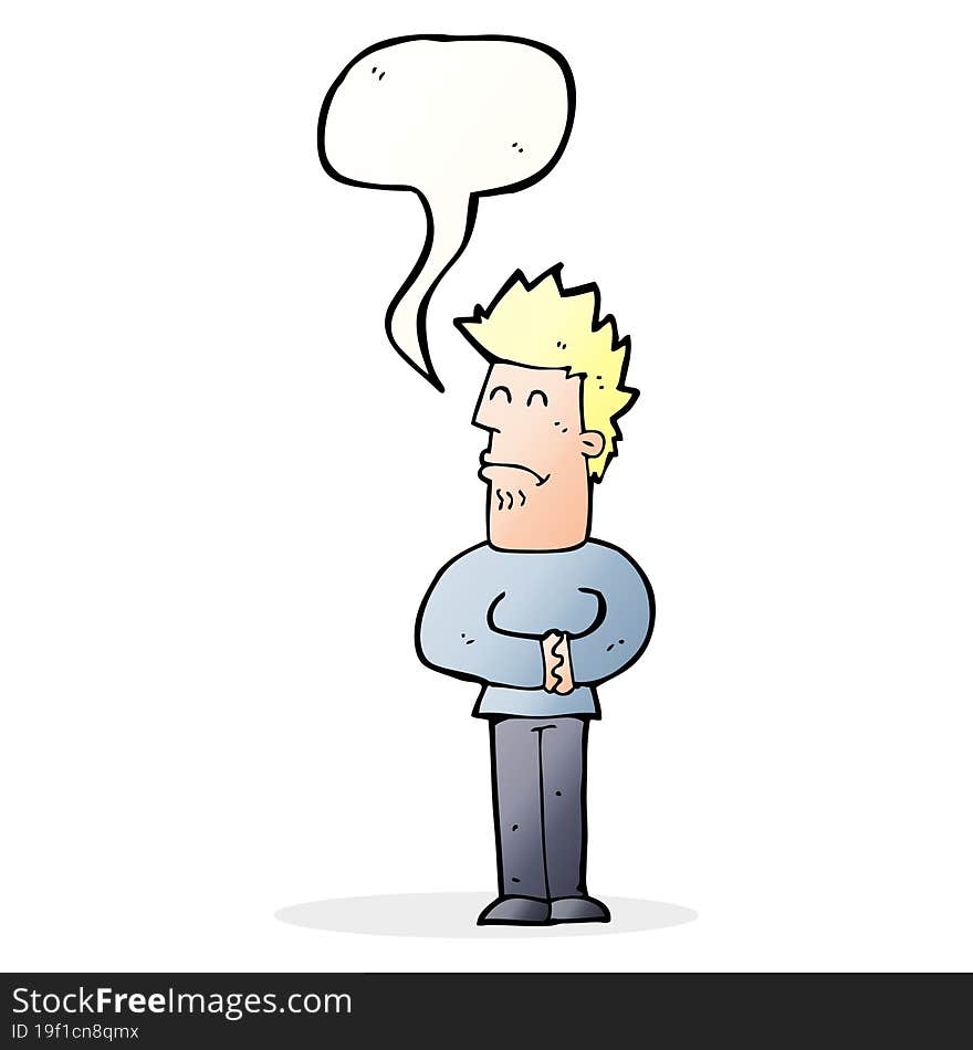 cartoon nervous man with speech bubble